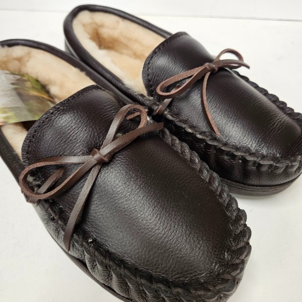 BEARPAW Men's Mach IV Leather Slippers, Chocolate, Size 9, 10 - NEW